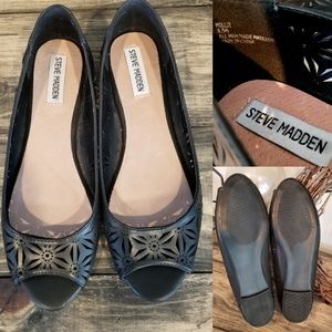 Steve Madden Sz 8.5 Millii Black Peeptoe Flats